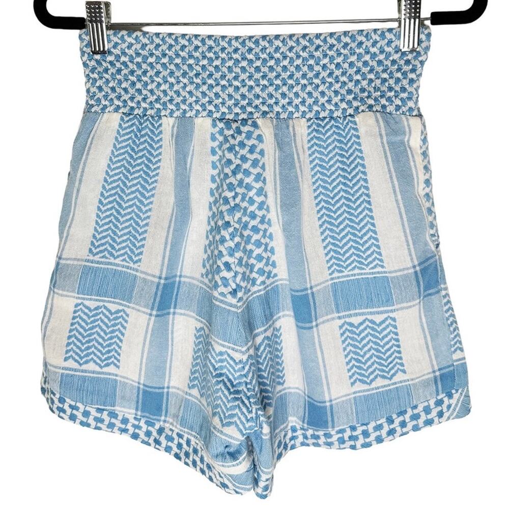 Cecilie Copenhagen Women's Teresa Cotton Shorts Resort Smocked Waist Blue White - Picture 4 of 11